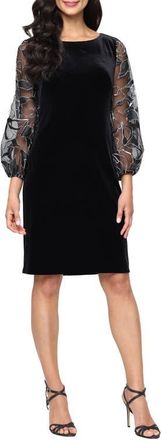 Alex Evenings Metallic Sleeve Velvet Sheath Dress in Black Silver at Nordstrom, Size 10