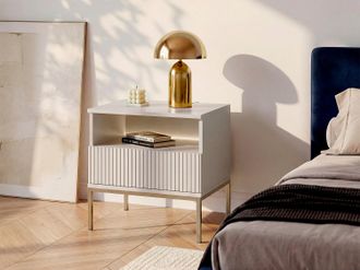 Vente-Unique Comodino con 1 cassetto e 1 nicchia Con LED MDF e Vetro fum&eacute; Beige OVILA