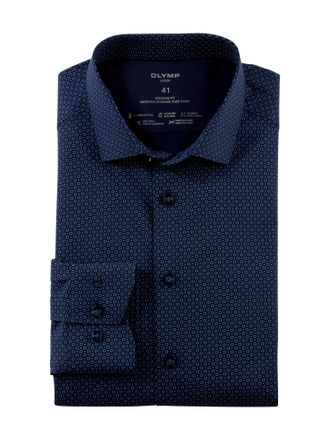 Olymp Businesshemd OLYMP Luxor 24/Seven Modern Fit, Herren, Gr. 37, N-Gr, blau (marine), Web, Obermaterial: 64% Baumwolle, 27% Polyester, 9% Elasthan, 2-Kno