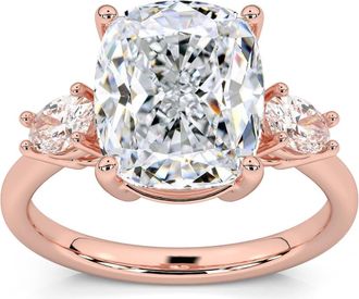 Pompeii3 Certified 6Ct Cushion Cut 3-Stone Diamond Engagement Ring 14k Gold Lab Grown