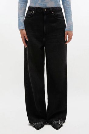 Ganni Baggy Wide Leg Jeans In Black Washed
