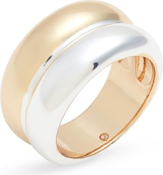 Nordstrom Demi Fine Two-Tone Rounded Band Ring in 14K Gold- Sterling Plated at Nordstrom, Size 8