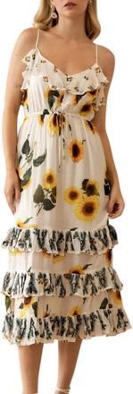 Guadalupe Design Megan Sunflower Dress In White