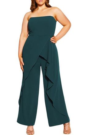 City Chic Attract Strapless Jumpsuit in Emerald at Nordstrom, Size Xxs