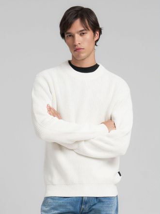 Replay Strickpullover REPLAY, Herren, Gr. XL, weiss (natural wei&szlig;), Strick, Obermaterial: 100% Baumwolle, unifarben, regular fit normal, Rundhals, Rippstrick