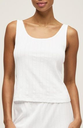Petite Plume Pima Cotton Pointelle Tank in White at Nordstrom, Size X-Small