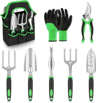 No Brand Juego De Herramientas De Jard&iacute;n Con Bolsa De Almacenamiento, Juego De 8 Piezas, Suministros De Jardiner&iacute;a Duraderos, Verde