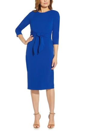 Adrianna Papell Tie Waist Crepe Sheath Dress in Violet Cobalt at Nordstrom, Size 10
