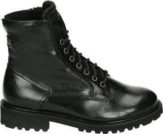 Durea Sportieve Zwarte Leren Sneakers - Dames - Veterlaarzen - Zwart - 37 1/2 EU - Schoenen