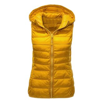 Generic Womens Padded Gilet Cozy Gilets Ladies Long Zip Pockets Teddy Fleece for Women Waistcoat Winter Wear Side Split Sleeveless Jacket Warm Yellow