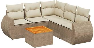 vidaXL Juego De Sof&aacute;s Jard&iacute;n Con Cojines 6 Pzas Rat&aacute;n Sint&eacute;tico Beige Vidaxl