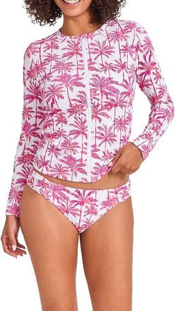 Tommy Bahama Island Cays Point Zip Long Sleeve Rashguard Top in Pink Maui at Nordstrom, Size Medium