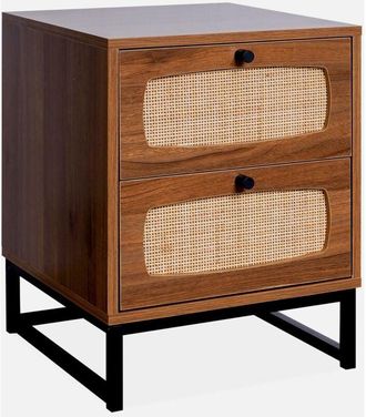 Sweeek Mesita De Noche De Madera Y Ca&ntilde;a