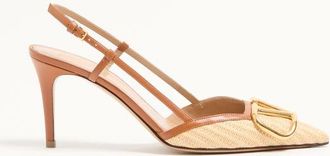 Valentino Garavani VLogo Signature Raffia Slingback Pumps 80mm Wo