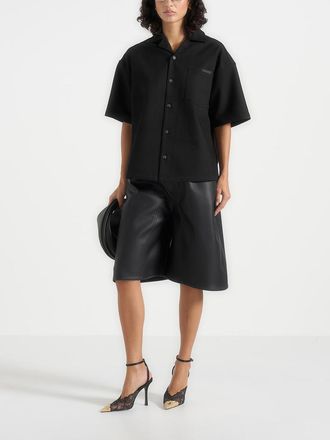 Mani&egrave;re De Voir Brook Unisex Signature Twill Boxy Shirt in Black at Nordstrom, Size X-Small