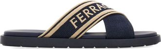 Ferragamo crossover-strap cotton sandals - men - Lamb Skin/Cotton/Rubber - 5 - Blue