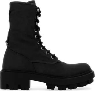 Prada Black Solid Lace Up Boot