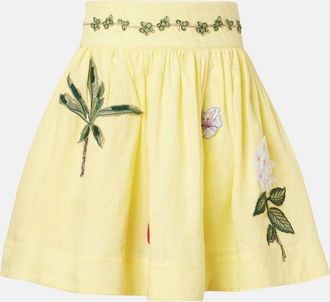Agua Bendita Nori floral-appliqu&eacute; linen miniskirt