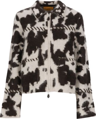 Guest In Residence Cropped Cashmere Jacket with Muted Pattern and Front Zip Closure
