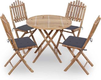 vidaXL Set De Comedor Exterior Plegable 5 Piezas Con Cojines Bamb&uacute; Vidaxl