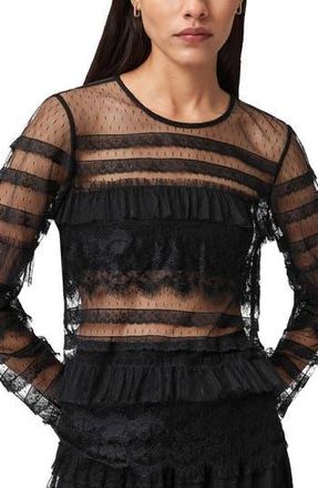 AllSaints Arlea Ruffle Tulle Top in Black at Nordstrom Rack, Size 10 Us / 14 Uk
