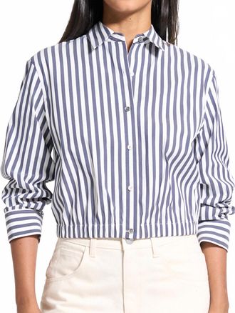 Theory Stripe Cropped Button-Front Shirt In Blue Multi