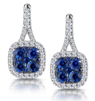 The Diamond Store 1ct Sapphire and Lab Diamond Halo Earrings 9KW Gold - Asteria