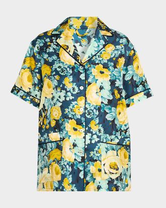 Olivia Von Halle Ingo Floral-Print Silk Twill Short Pajama Set