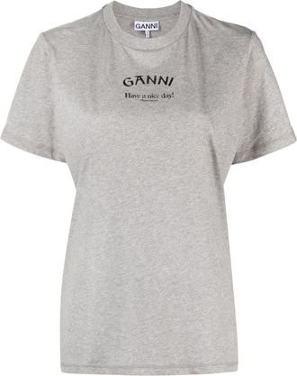Ganni logo-print organic cotton T-shirt - women - Organic Cotton - M - Grey