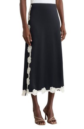 Reiss Doa Embroidered Floral Border Skirt in Navy at Nordstrom, Size 4 Us