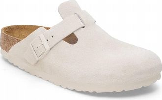 Birkenstock Womens Boston Soft Footbed Suede Leather Clog - Narrow Width In Antique White