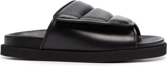 Gia Borghini Zwarte leren casual open flats muilezels - Dames - Sandalen - Zwart - 36 EU - Leer - Schoenen