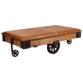Wanderlust Deco Wanderlust Deco - Mesa De Centro De Madera, Metal Y Piel Marr&oacute;n 165x90x52