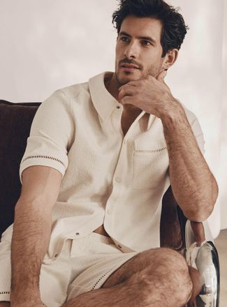 UGG Mens Openwork-detail textured shirt