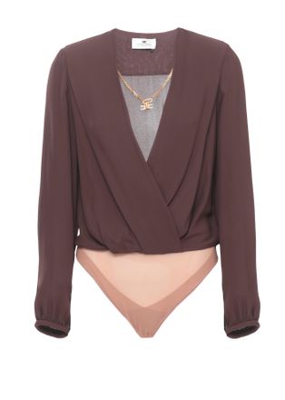 Elisabetta Franchi Brown Chain Detail Viscose Bodysuit