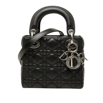 Dior Pre-owned Lady Dior Cannage Lambskin 2way tas - Dames - Pre-owned - Zwart - Maat: ONE Size Leer