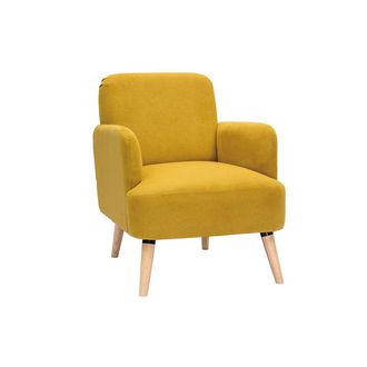 Miliboo Miliboo - Sill&oacute;n N&oacute;rdico De Tejido Efecto Aterciopelado Texturizado Amarillo Mostaza Y Madera Isko