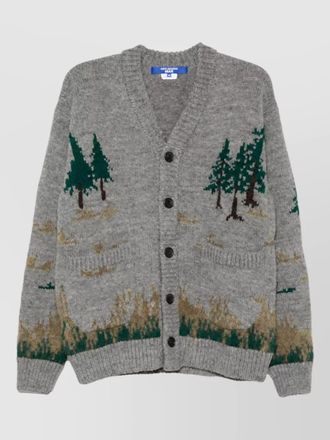 Junya Watanabe ribbed intarsia knit v-neck cardigan