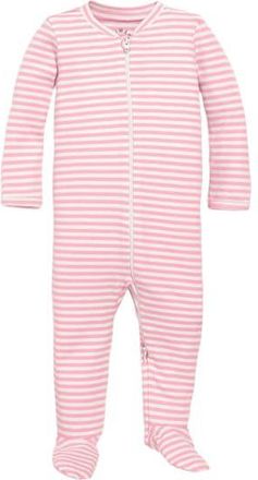 primary Baby Organic Zip Footie In Stripe in Blossom Ivory Mini Stripe at Nordstrom, Size Newborn