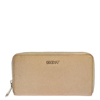 DKNY Dkny Metallic Beige Leather Zip Around Wallet