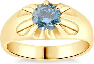 Pompeii3 2Ct Blue Diamond Mens Belcher Solitaire Ring Gold High Polished Lab Grown
