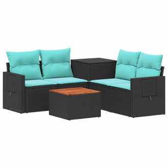 vidaXL Set Di Divani 6 Pz Nero E Blu Rattan Sintetico E Acciaio Vidaxl