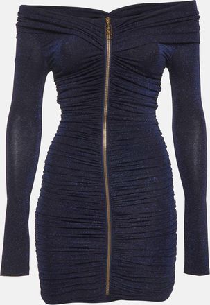Elisabetta Franchi Blue Metallic Jersey Knit Cocktail Mini Dress
