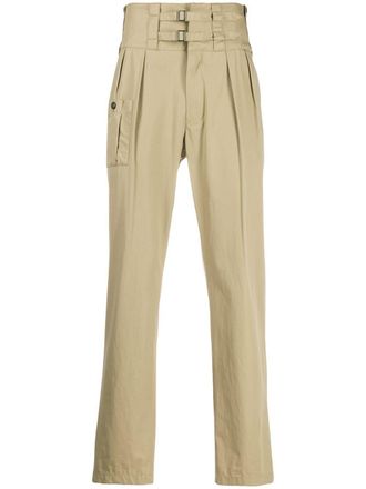 Dolce & Gabbana double buckle tailored bush pants - men - Cotton - 52 - Neutrals