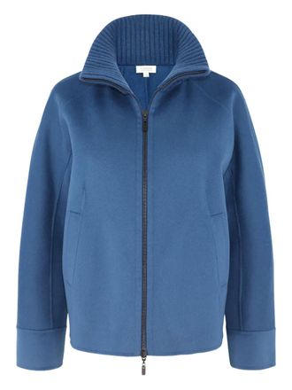 Kinross Cashmere Jack met rits en gebreide afwerking - Blauw