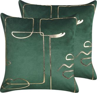 Beliani Conjunto De 2 Cojines De Terciopelo Verde Dorado 45 X 45 Cm Philodendron