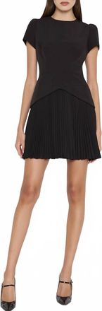Milly Haddy Pleated Short Sleeve Mini Dress In Black