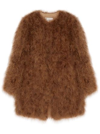 Yves Salomon feather-detailing coat - women - Turkey Feather/Silk Satin/Polyester - 38 - Brown