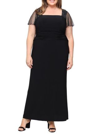 S.L. Fashions Beaded Chiffon Sleeve Gown in Black at Nordstrom, Size 14W