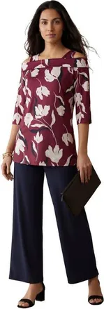 Jessica London Cold Shoulder Top in Claret Painted Petals at Nordstrom, Size Medium